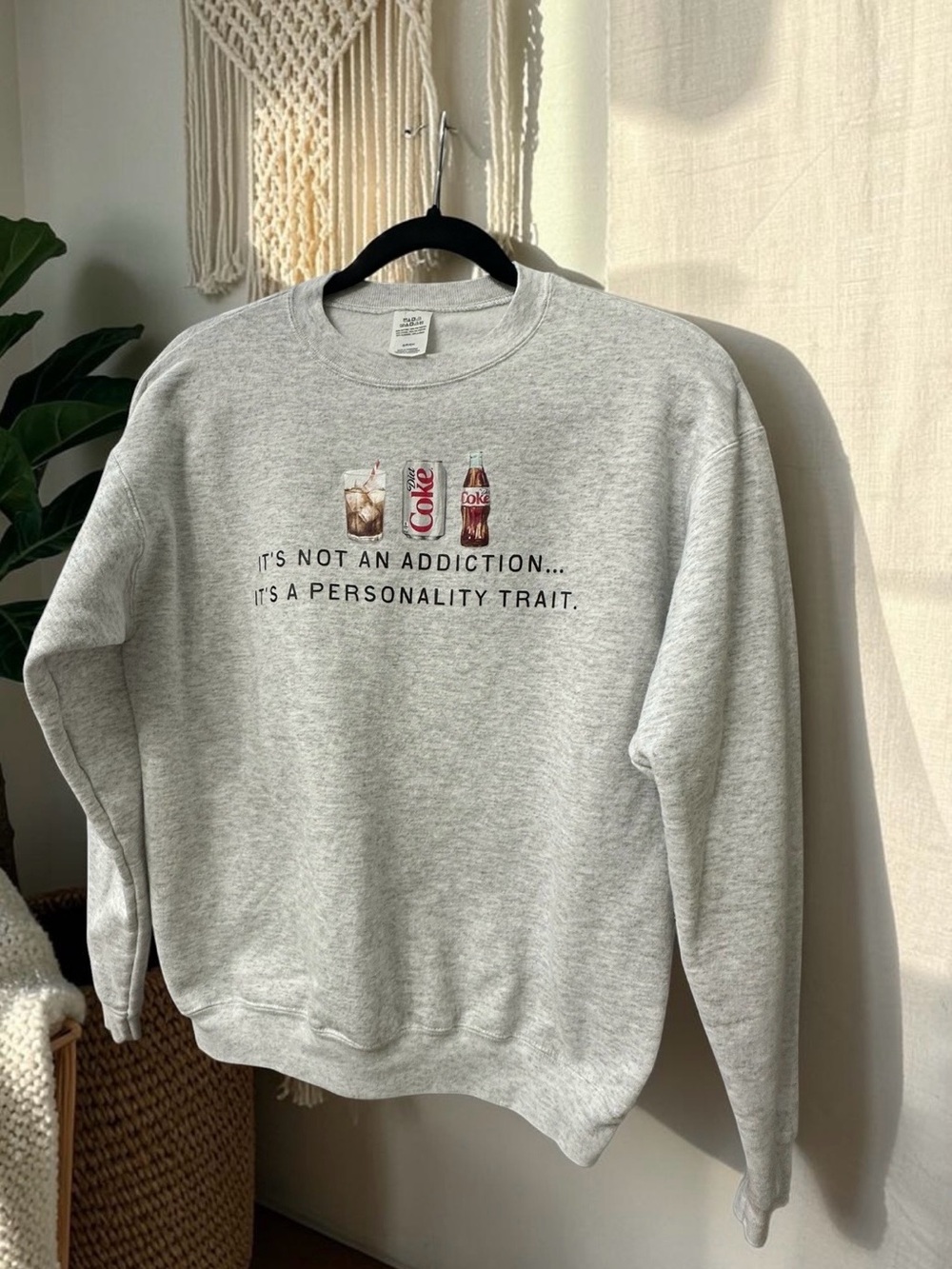 Diet Coke Addiction Sweatshirt. Light Gray.
Unisex. Size: Small
